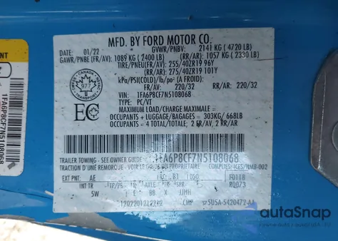 2022 Ford Mustang Gt Premium z USA, uszkodzony, nr VIN 1FA6P8CF7N5108068